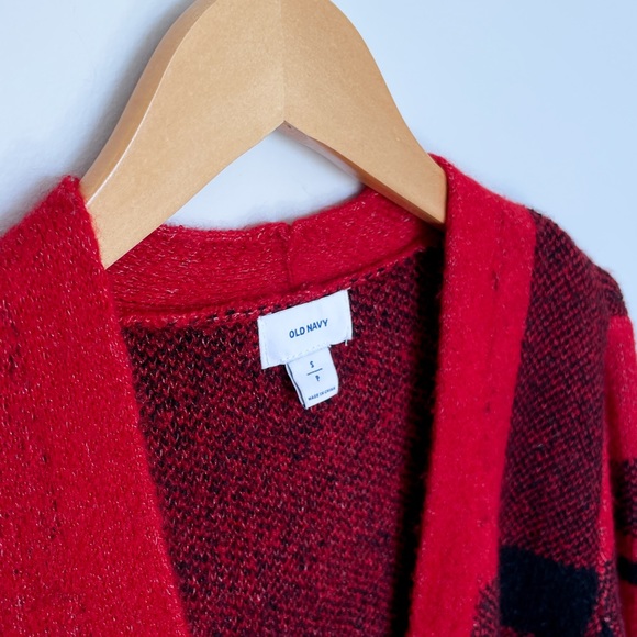 Long Red & Black Plaid Open Cardigan - Picture 3 of 3